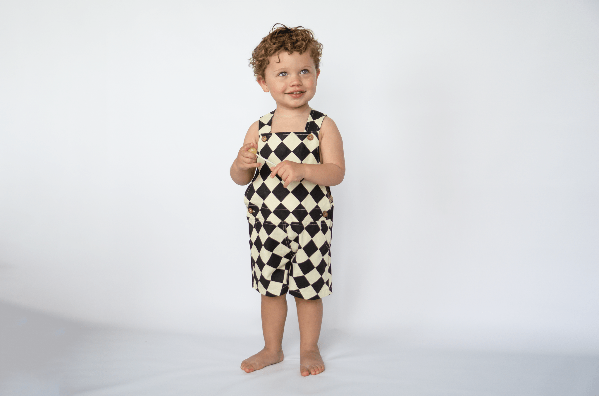 Checkered Overall Shorts - Olive + Scout