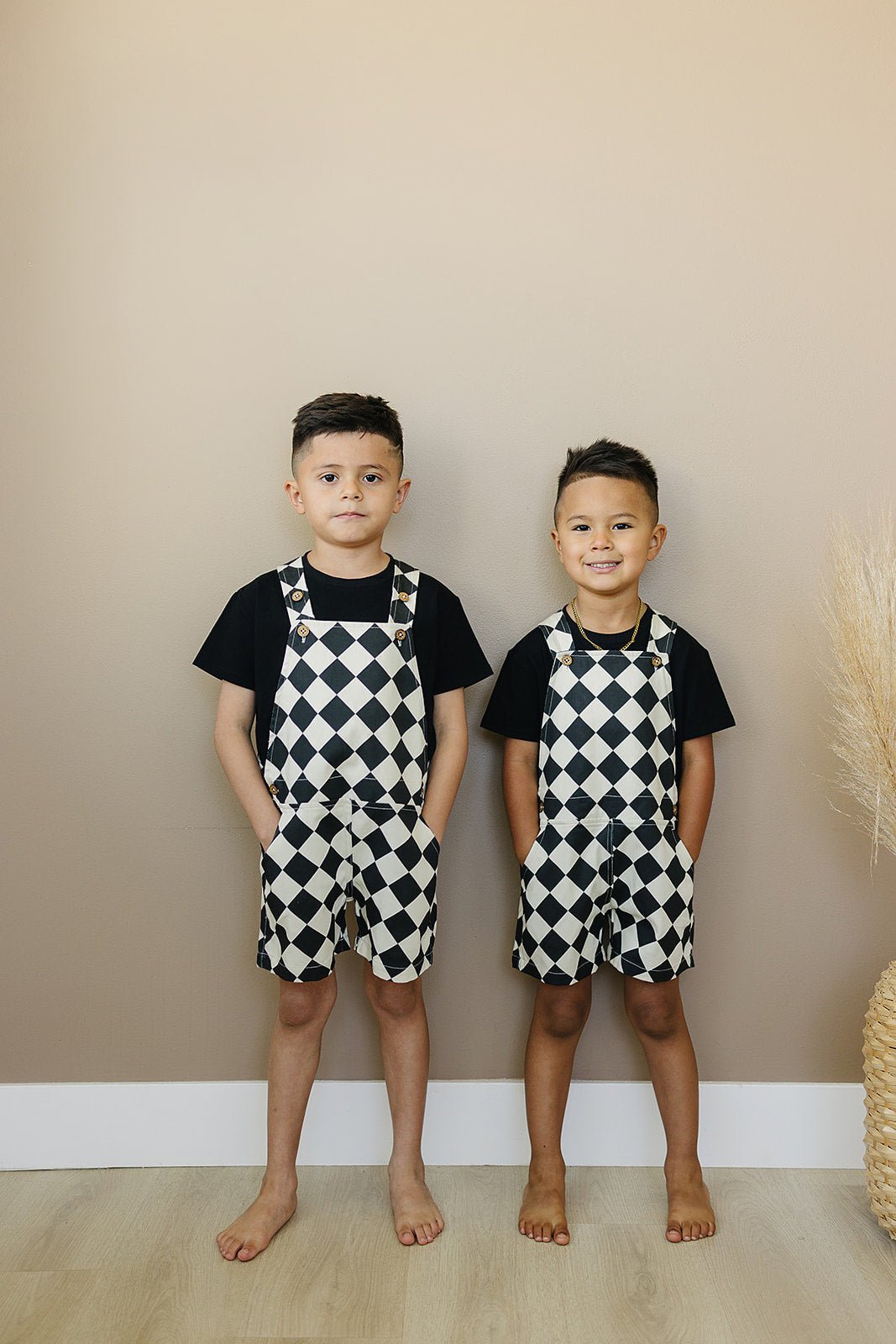 Checkered Overall Shorts - Olive + Scout