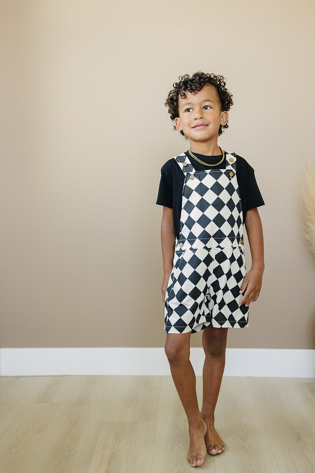 Checkered Overall Shorts - Olive + Scout