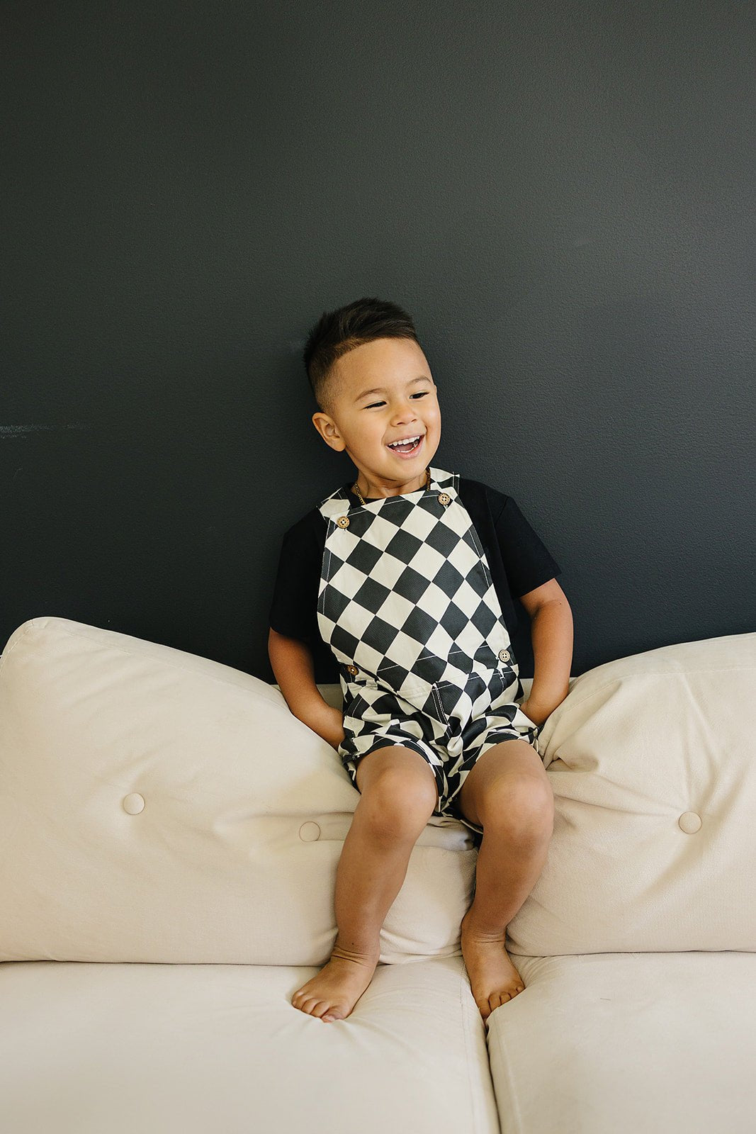 Checkered Overall Shorts - Olive + Scout