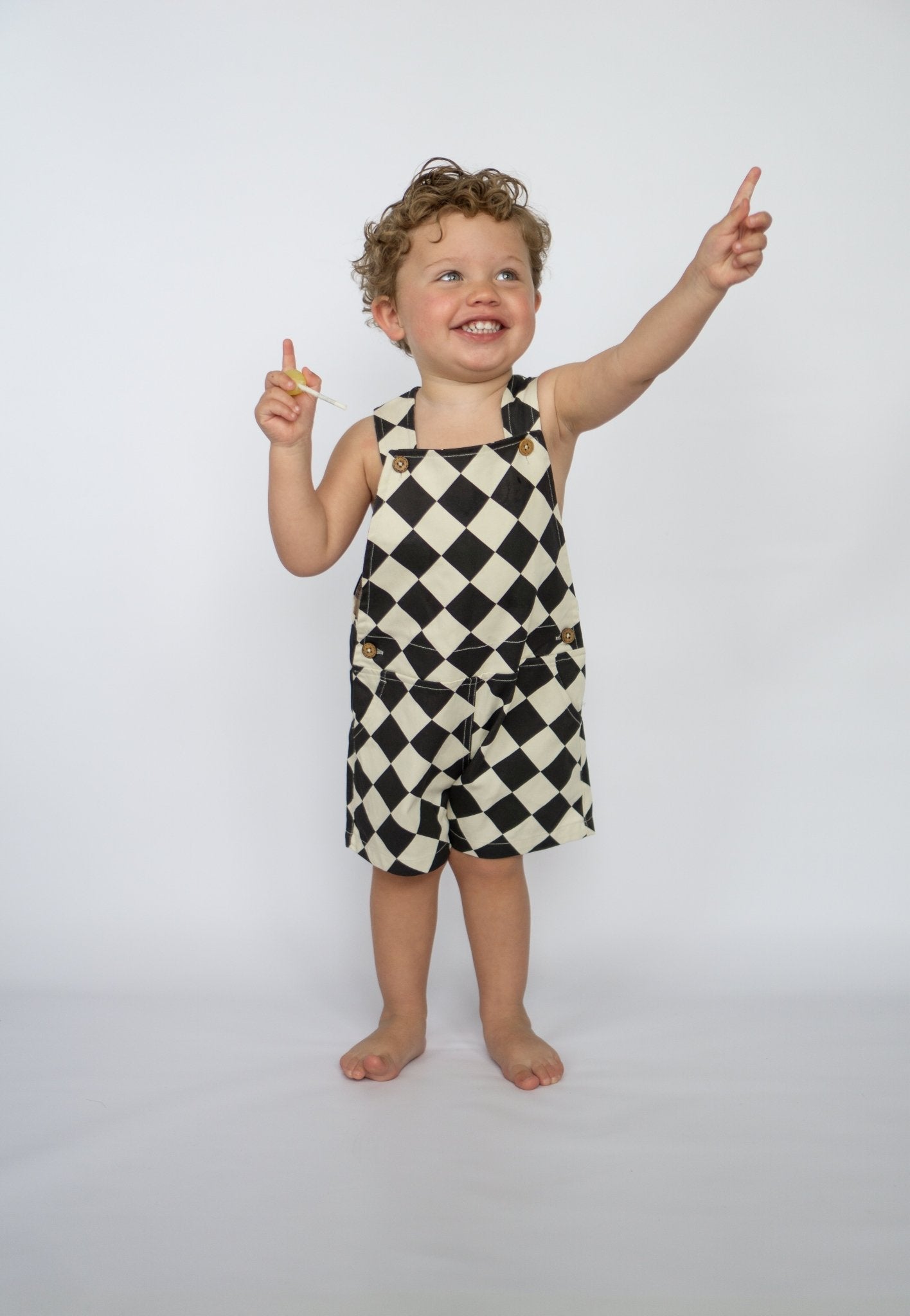 Checkered Overall Shorts - Olive + Scout