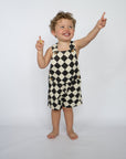 Checkered Overall Shorts - Olive + Scout