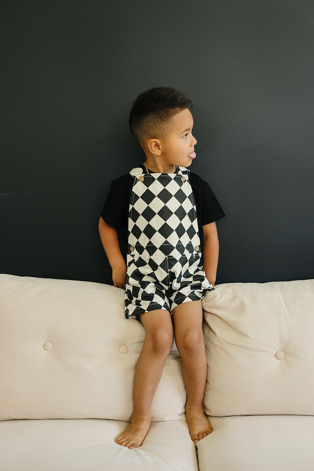 Checkered Overall Shorts - Olive + Scout