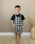 Checkered Overall Shorts - Olive + Scout