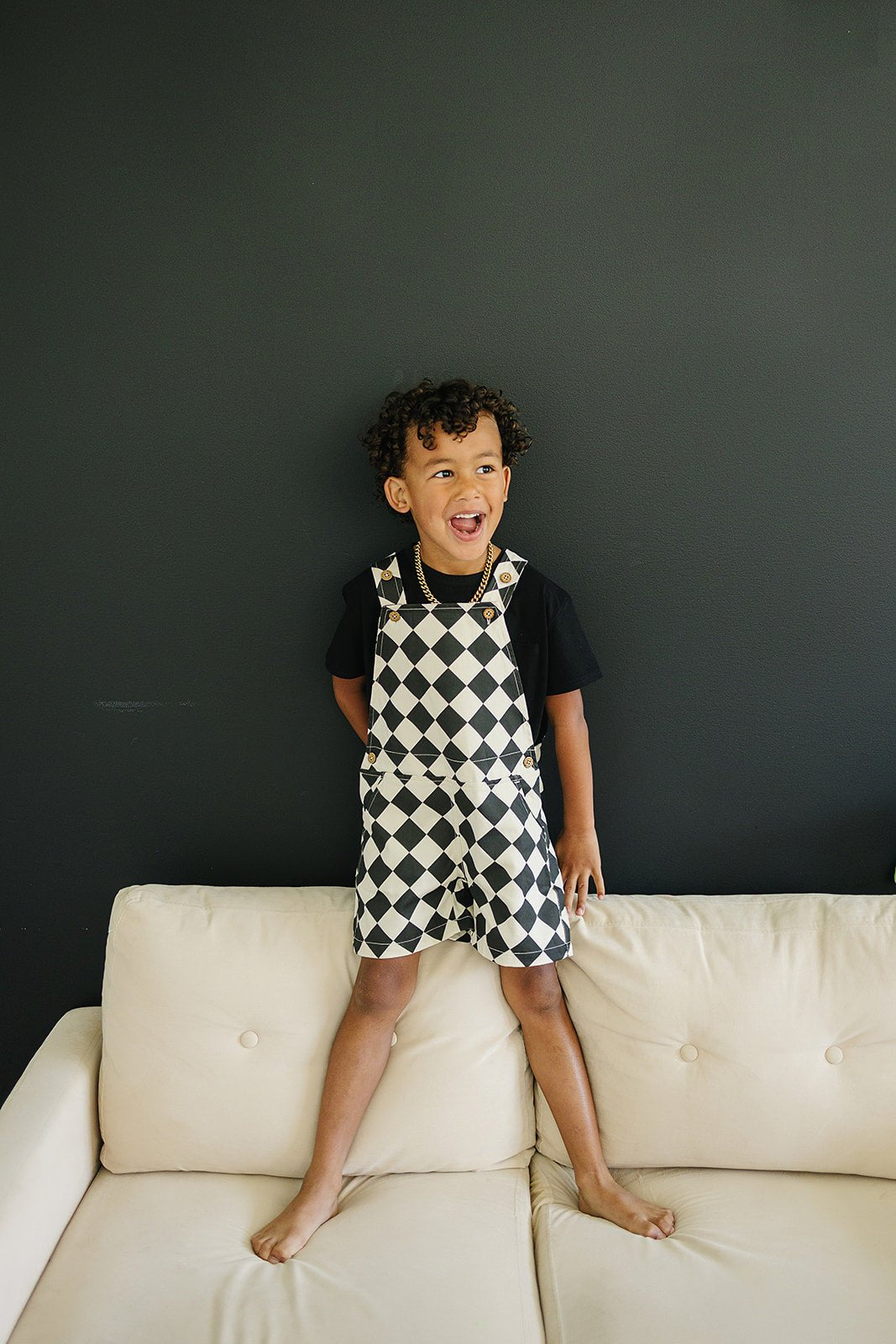 Checkered Overall Shorts - Olive + Scout