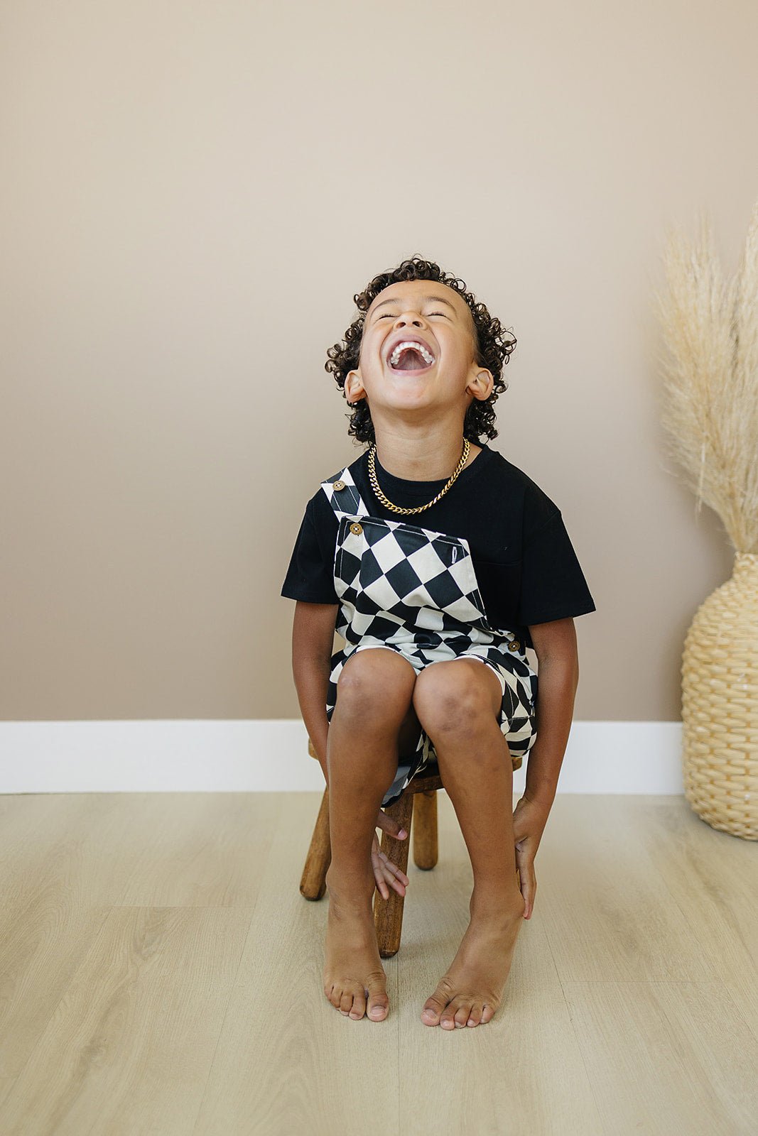 Checkered Overall Shorts - Olive + Scout
