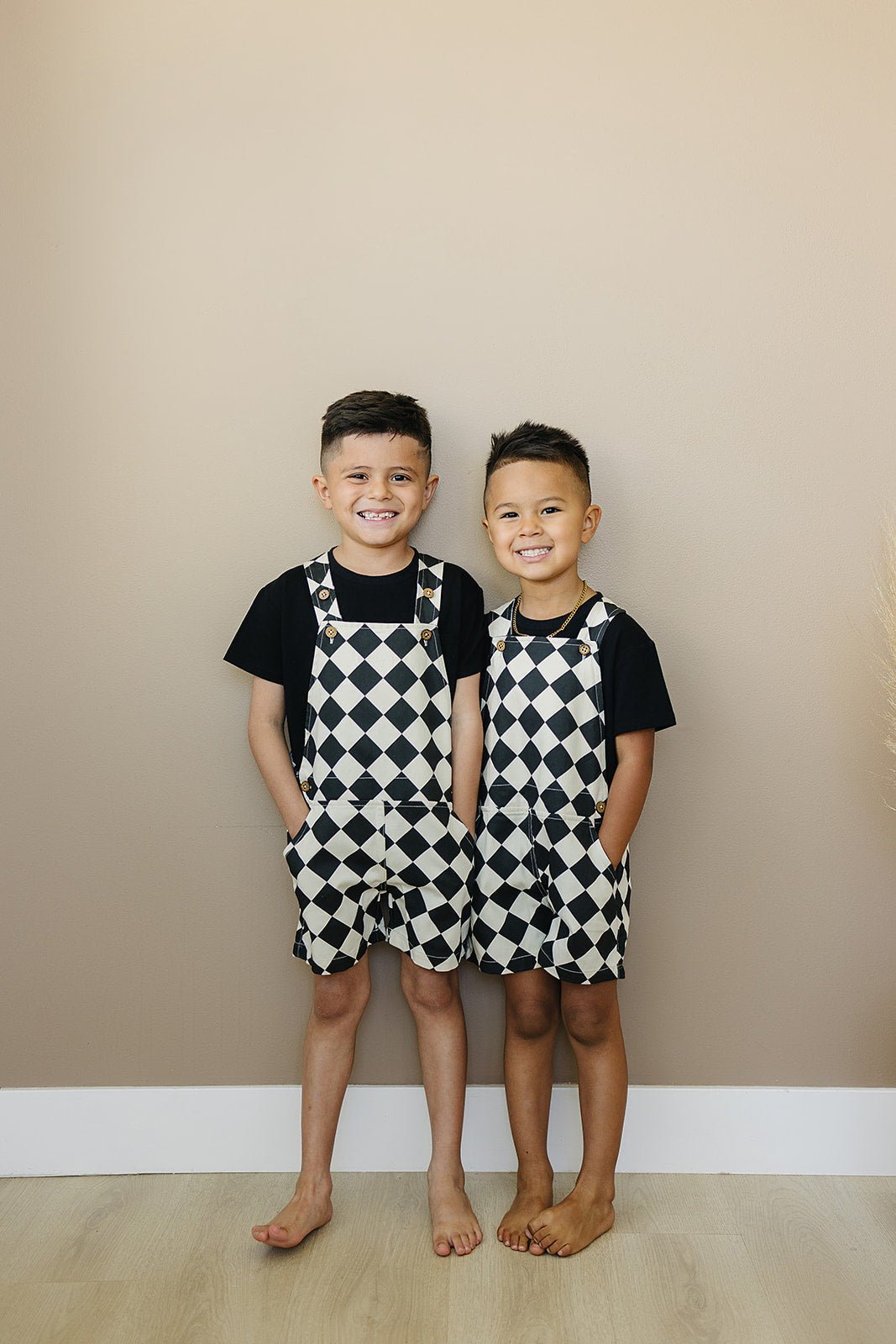 Checkered Overall Shorts - Olive + Scout