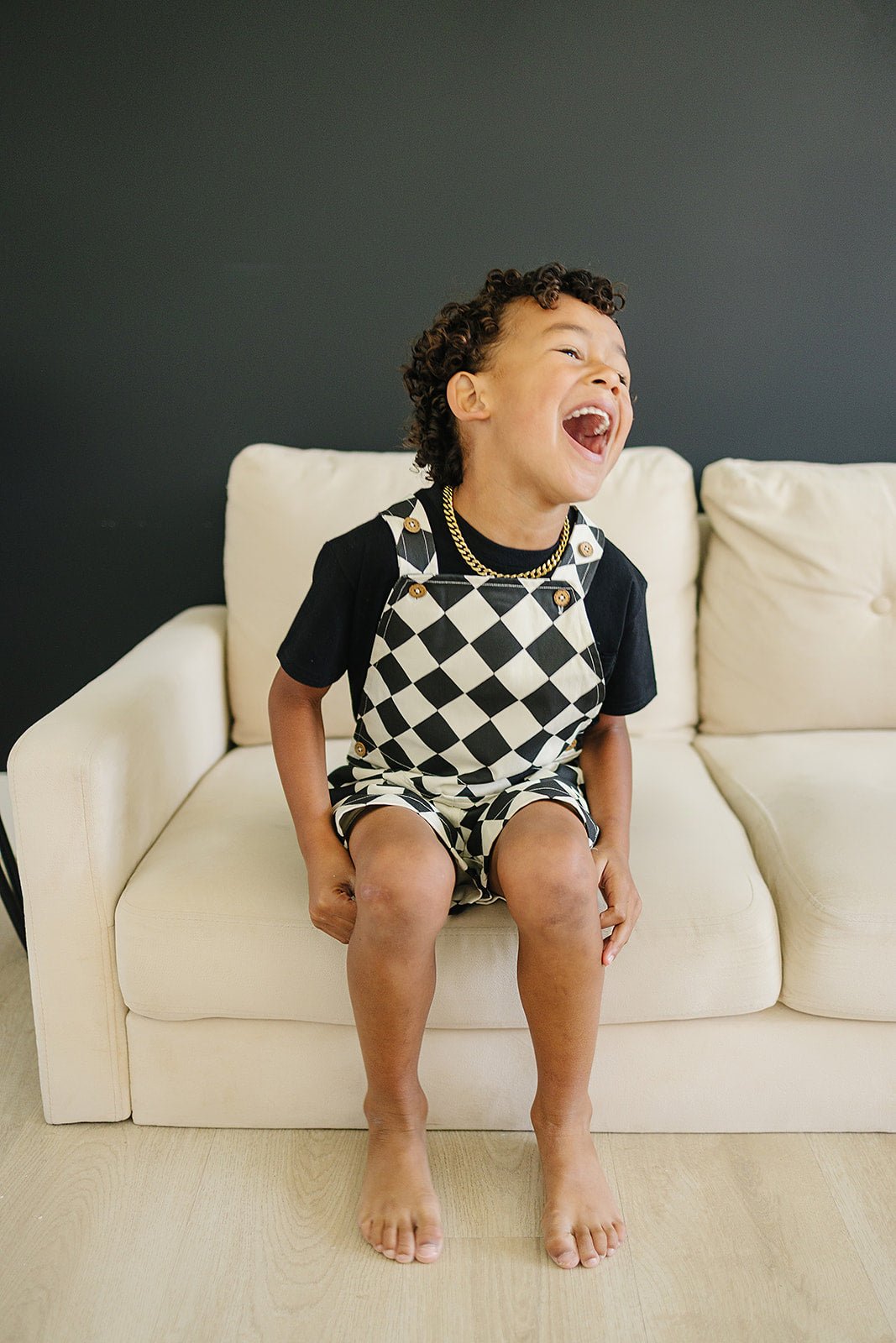 Checkered Overall Shorts - Olive + Scout