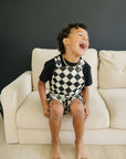 Checkered Overall Shorts - Olive + Scout